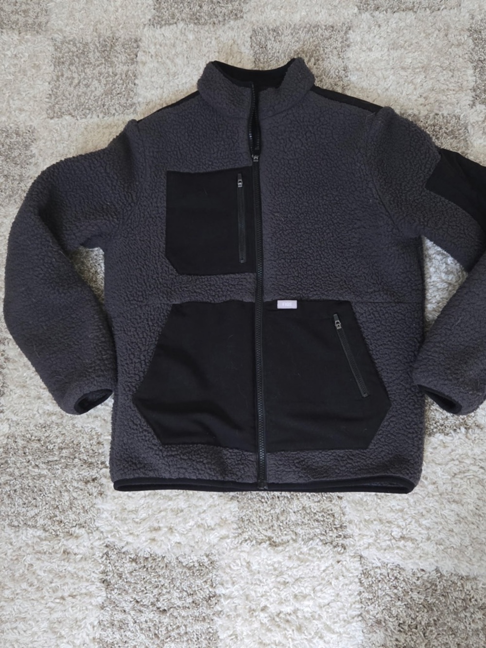 Figs Gray and Black Sherpa Fleece Jacket